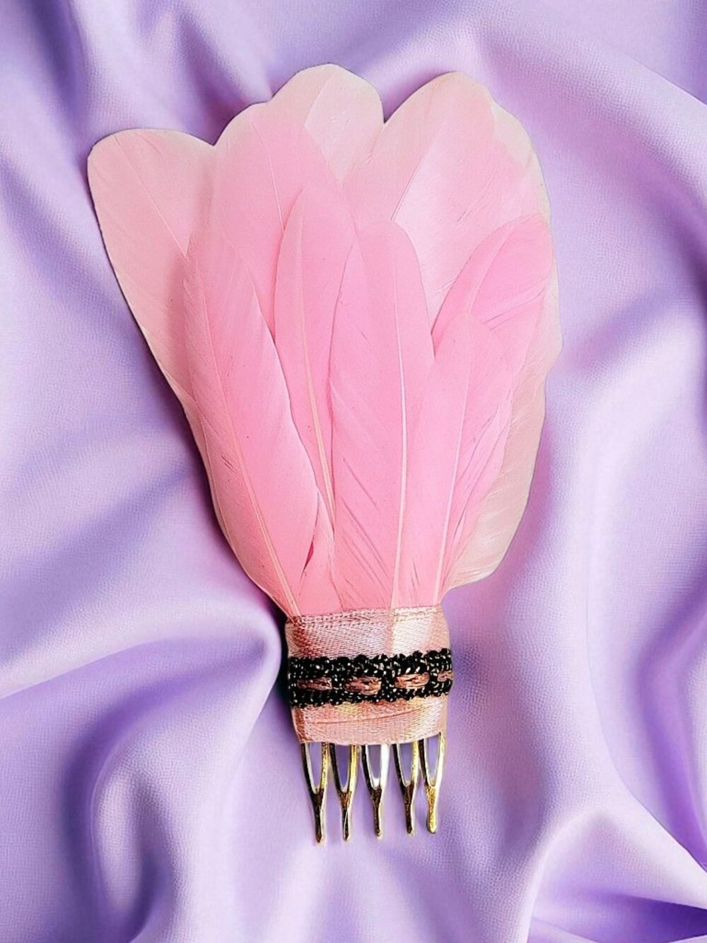 Handmade Pink Feather Hair Comb, Feather Fascinator
